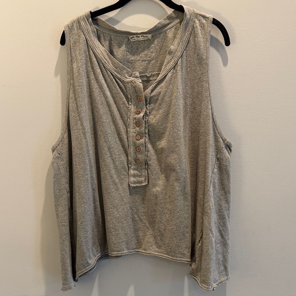 We The Free •FREE PEOPLE• Heather Gray Button Tank Top